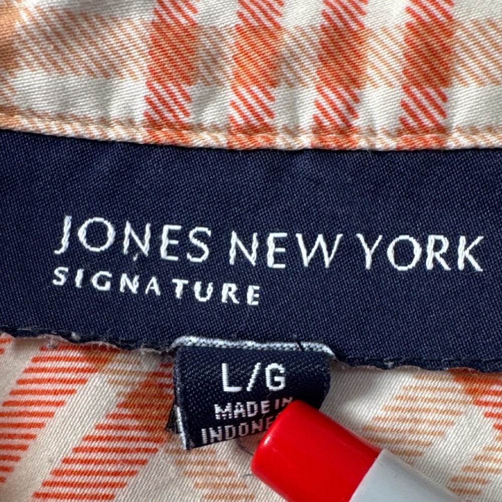 JONES NEW YORK Signature Plaid Shirt Women's Large L/G Button Front Cotton - Picture 7 of 10